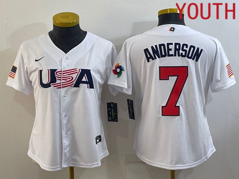 Youth 2023 World Cub USA #7 Anderson White MLB Jersey8